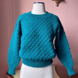 Vintage inspired handmade knitted pine green sweater